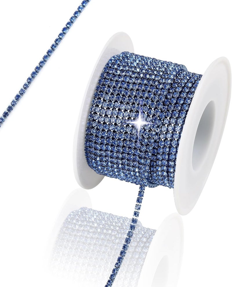 Rytenz 10 Yards 2 MM Rhinestone Chain Trim Crystal Rhinestone Close Chain Trim for Sewing Crafts, DIY Decoration, Jewelry, Clothing, Shoes (Light Blue) - Image 1